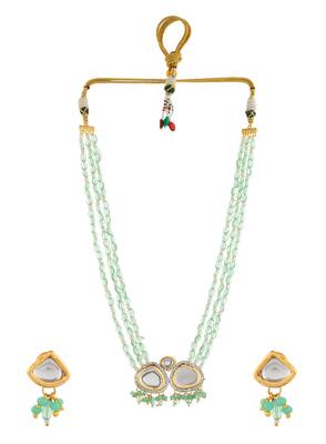 Bridal green beaded kundan necklace set with earrings 3