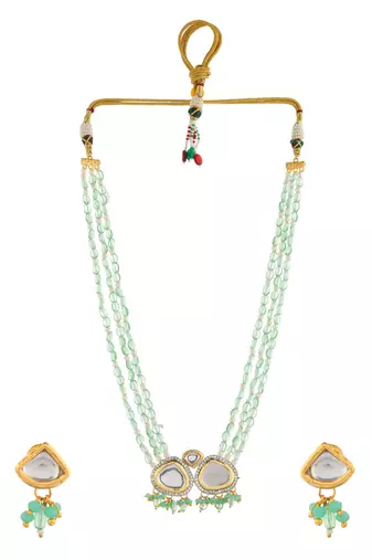 Bridal green beaded kundan necklace set with earrings
