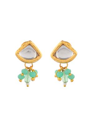 Bridal green beaded kundan necklace set with earrings 5