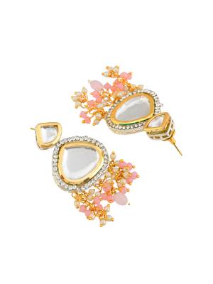 Kundan & pearl layered necklace set with pink beads 4
