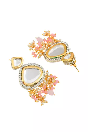 Kundan & pearl layered necklace set with pink beads