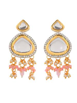 Kundan & pearl layered necklace set with pink beads 5