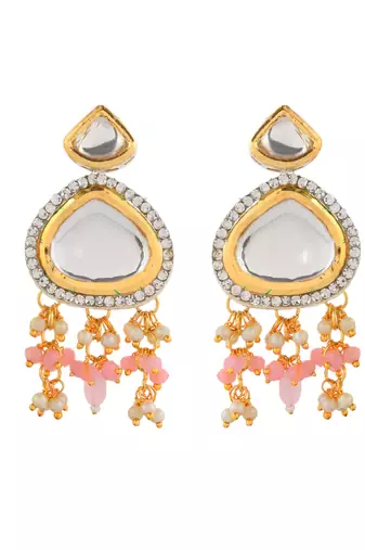 Kundan & pearl layered necklace set with pink beads