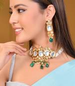 Green kundan & pearl layered bridal necklace set with earrings