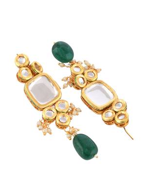 Green kundan & pearl layered bridal necklace set with earrings 3