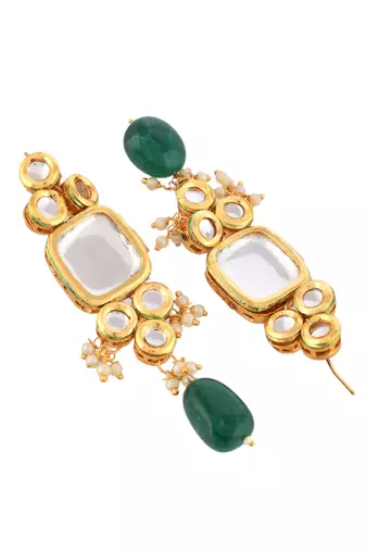 Green kundan & pearl layered bridal necklace set with earrings