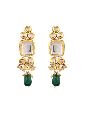 Green kundan & pearl layered bridal necklace set with earrings 4