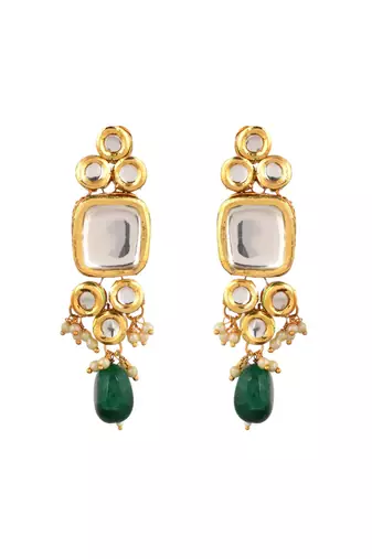 Green kundan & pearl layered bridal necklace set with earrings