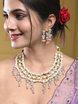 Pearl kundan necklace set with earrings 1