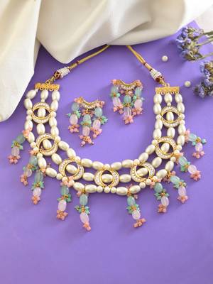 Pearl kundan necklace set with earrings 2