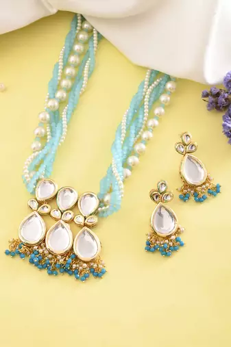 Pearl beaded kundan necklace set with earrings