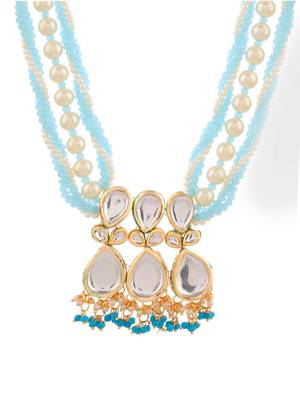 Pearl beaded kundan necklace set with earrings 3