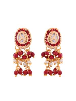Red beaded kundan necklace set with earrings 4