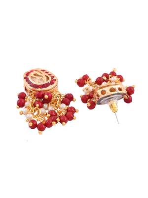 Red beaded kundan necklace set with earrings 5