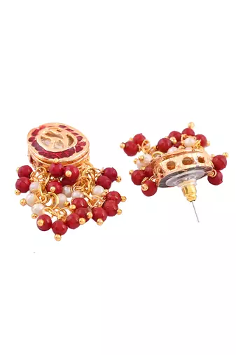 Red beaded kundan necklace set with earrings