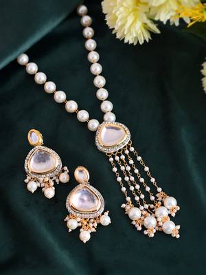 Pearl drop kundan necklace set with teardrop crystals 1