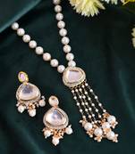 Pearl drop kundan necklace set with teardrop crystals