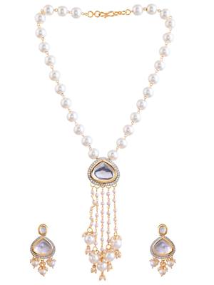 Pearl drop kundan necklace set with teardrop crystals 2