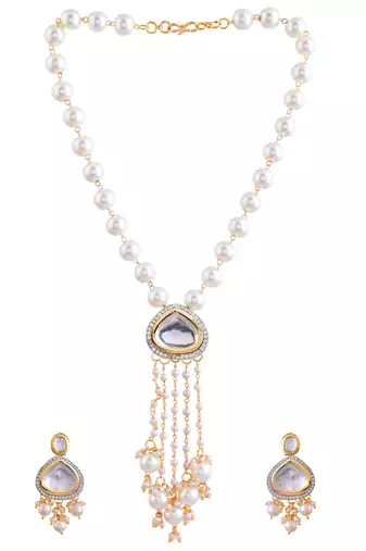 Pearl drop kundan necklace set with teardrop crystals