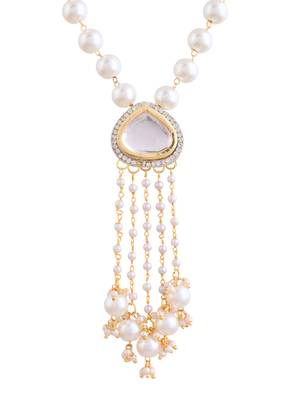 Pearl drop kundan necklace set with teardrop crystals 3