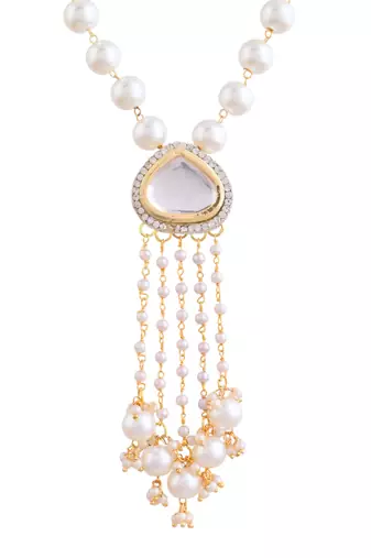 Pearl drop kundan necklace set with teardrop crystals
