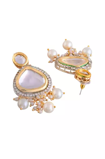Pearl drop kundan necklace set with teardrop crystals