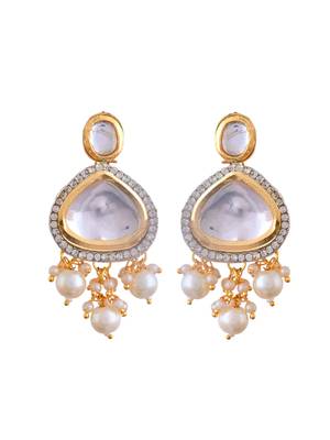 Pearl drop kundan necklace set with teardrop crystals 5