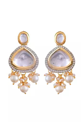 Pearl drop kundan necklace set with teardrop crystals