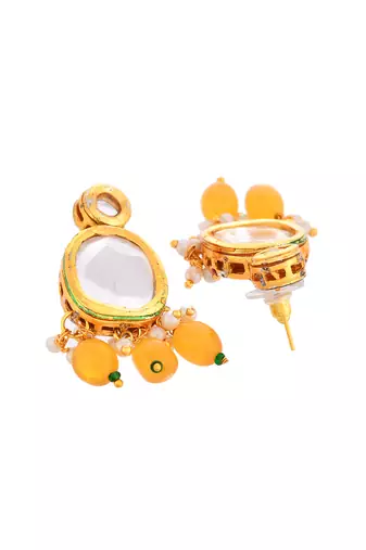 "yellow beaded mirror work necklace set with earrings