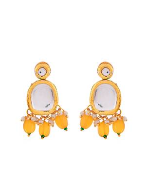 "yellow beaded mirror work necklace set with earrings 5