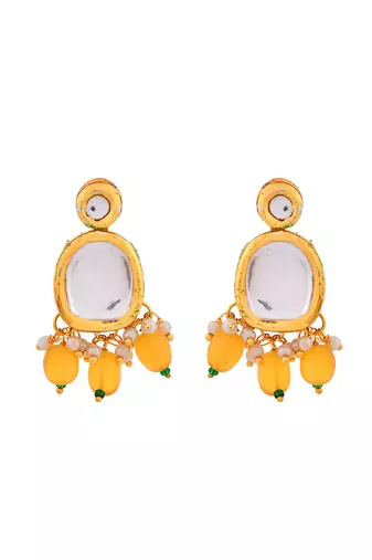 "yellow beaded mirror work necklace set with earrings