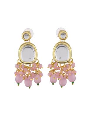 "pink beaded kundan choker necklace set with earrings 4