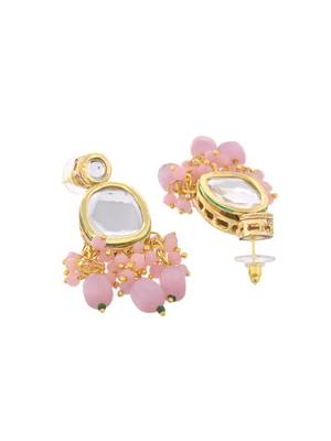 "pink beaded kundan choker necklace set with earrings 5