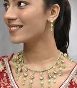 Green beaded kundan necklace set with earrings