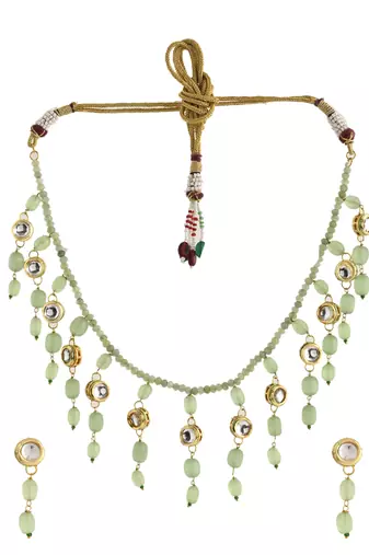Green beaded kundan necklace set with earrings