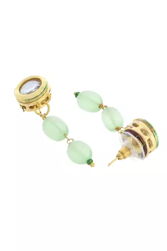 Green beaded kundan necklace set with earrings