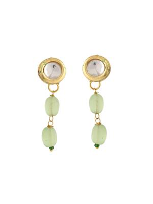 Green beaded kundan necklace set with earrings 5