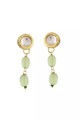 Green beaded kundan necklace set with earrings