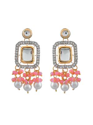Pink beaded pearl kundan choker set with earrings 5