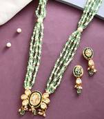 Green beaded kundan necklace set with pearl drops & earrings
