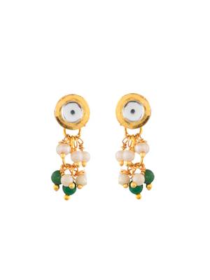 "green beaded kundan necklace set with pearl drops 4
