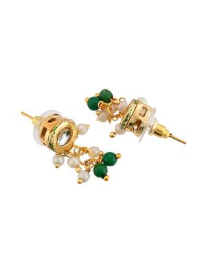 "green beaded kundan necklace set with pearl drops 5