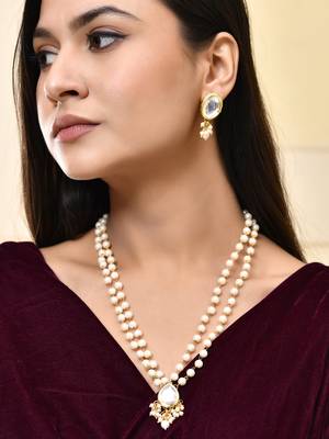 "pearl & crystal teardrop necklace set with dual-strand 1