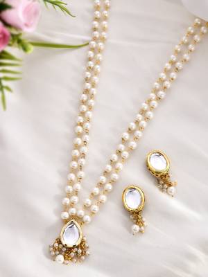 "pearl & crystal teardrop necklace set with dual-strand 2