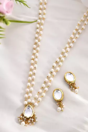 "pearl & crystal teardrop necklace set with dual-strand