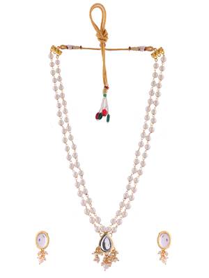 "pearl & crystal teardrop necklace set with dual-strand 3