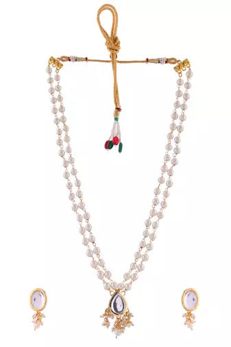 "pearl & crystal teardrop necklace set with dual-strand
