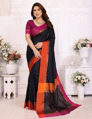 Black silk blend heavy border fancy latest collection saree 1