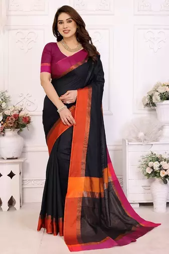 Black silk blend heavy border fancy latest collection saree