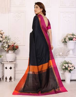 Black silk blend heavy border fancy latest collection saree 3